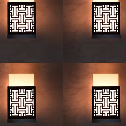 Gojeeva Black and White 4 Pieces Wooden Square Shaped Wall Lamps-picture-13