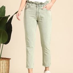 Mast & Harbour WomenMid-RIse Paperbag Waist Boyfriend Fit Cropped Jeans-picture-35