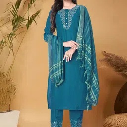 devkison Designer Women Paisley Embroidered Regular Kurta with Churidar & With Dupatta-picture-11