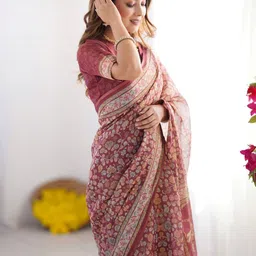 OCTICS Floral Printed Pure Cotton Chanderi Saree image 4