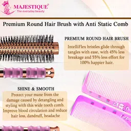 MAJESTIQUE Set Of 2 Round Hair Brush & Comb image 3