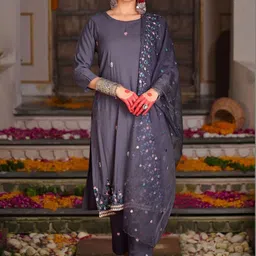 Indo Era Women Floral Embroidered Regular Thread Work Kurta with Trousers & With Dupatta-picture-24