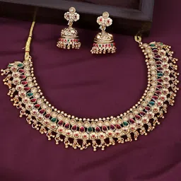 PANASH Gold Plated Stones Studded & Beaded Jewellery Set-picture-21