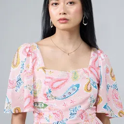 20Dresses Women Printed Square Neck Flared Sleeve Fit & Flare Dress image 4