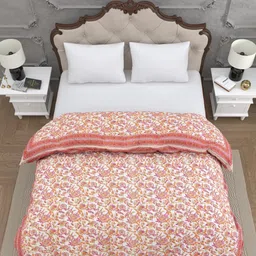 JAIPUR FABRIC Peach-Coloured & White Floral Heavy Winter 300 GSM Comforter image 3