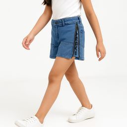 arias by lara dutta Arias Cotton Elastane Woven Shorts with Zipper Detailing at Side & Stretch Medium Wash - Blue-picture-17