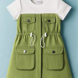 kookie kids india Kookie Kids Cotton Woven Half Sleeves Solid Color Safari Dress With 4 Pocket Detailing & Adjustable Toggles - Olive Green-picture-23