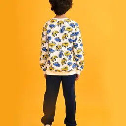 Anthrilo Fleece Full Sleeves Cars Printed Sweatshirt With Joggers Set - White & Black image 3