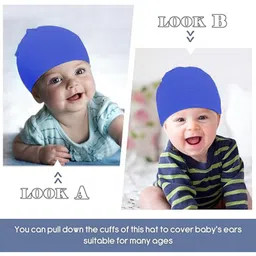 Babymoon Cotton Solid Stretchable Cap - Blue image 2