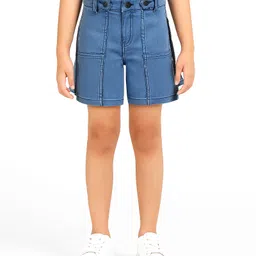arias by lara dutta Arias Cotton Elastane Woven Shorts with Zipper Detailing at Side & Stretch Medium Wash - Blue image 2