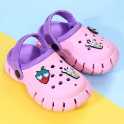 Pine Kids Back Strap Clogs with Applique - Pink image 2