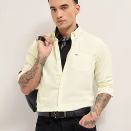 THE BEAR HOUSE Men Slim Fit Solid Button-Down Collar Pure Cotton Casual Shirt-picture-17