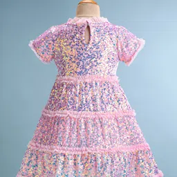 Babyhug Half Sleeves Sequined A-Line Party Frock with Frill Detailing - Pink image 3