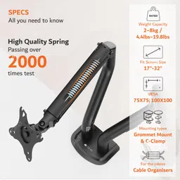 Artikel Monitor Desk Mount Adjustable Spring Assisted Monitor Arm Black image 3