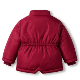 Babyoye Woven Full Sleeves Solid Hooded Padded Jacket With Detachable Hood - Maroon image 3