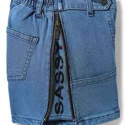 arias by lara dutta Arias Cotton Elastane Woven Shorts with Zipper Detailing at Side & Stretch Medium Wash - Blue image 5