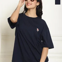 Metronaut Women Typography 2 Printed Drop-Shoulder Sleeves T-shirt-image-7