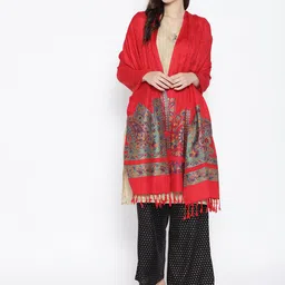 WEAVERS VILLA Women Red Woven Design Stole image 1
