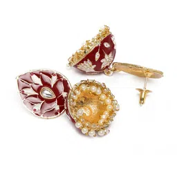 LAIDA Red Gold Plated Enamelled Handcrafted Dome Shaped Jhumkas image 4