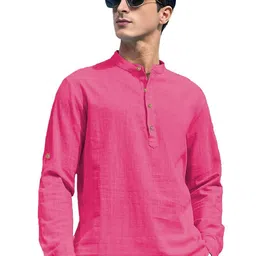 Navkanj Band Collar Roll-Up Sleeves Short Kurta-picture-15