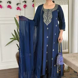 DIVASTRI Women Ethnic Motifs Embroidered Thread Work Kurta with Palazzos & With Dupatta image 5