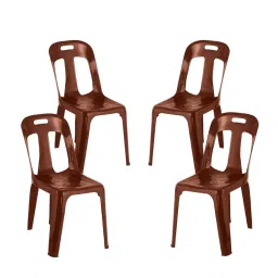 Maharaja Crysta Stylish Heavy Duty Armless Plastic Cafeteria Chair Metallic Brown (Set of 4)-picture-11
