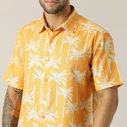 Paper Cut Relaxed Fit Floral Printed Spread Collar Linen Shirt image 3