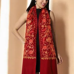 WEAVERS VILLA Women Ethnic Motifs Embroidered Shawl with Tasselled Border-image-66