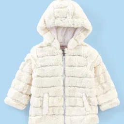 Babyhug Woven Full Sleeves Stripe Textured Hoodie with Cotton Lining - White-picture-27