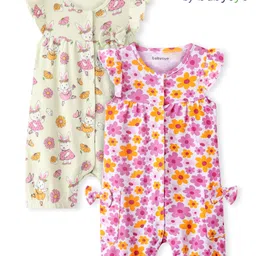 Babyoye 100% Cotton Knit with Eco Jiva Finish Frill Sleeves  Rompers Floral Print - White & Pista-picture-25