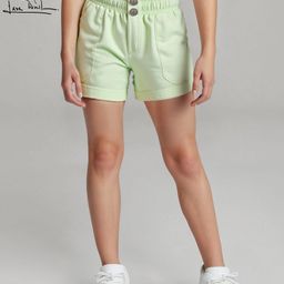 arias by lara dutta Arias Cotton Stretch Paper Bag Elasticated Waist Overdyed Shorts - Lime-picture-16