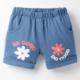 Tango Looper Knit Knee Length Shorts With Text & Floral Print - Blue-picture-32