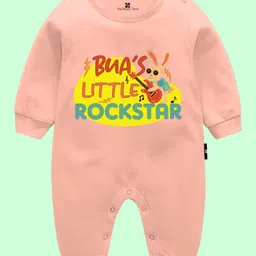 The Peppy Tend Family Theme 100% Cotton Full Sleeves Bua'S Little Rockstar Printed Full Romper-Peach-picture-27
