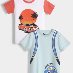 Orange Sugar 100% Cotton Knit Pack Of 2 Half Sleeves Car & Bag Printed Tees - White & Light Blue-picture-28