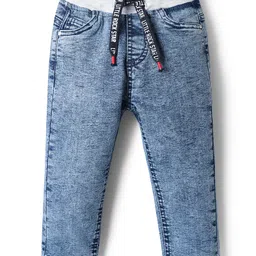 Babyhug Cotton Denim Full Length Washed Jeans With Stretch - Blue image 1