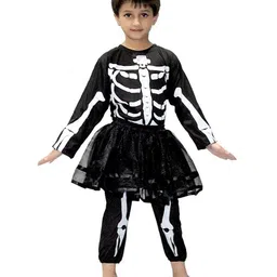 kaku fancy dresses Kaku Fancy Dress Three Fourth Sleeves Halloween Theme Skeleton Costume For Girls - Black image 3