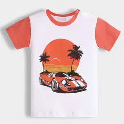 Orange Sugar 100% Cotton Knit Pack Of 2 Half Sleeves Car & Bag Printed Tees - White & Light Blue image 3