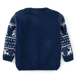 Babyhug Knitted Full Sleeves Pullover Sweater Set with Reindeer Design - Navy Blue image 3