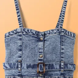 Hola Bonita Cotton Woven Half Sleeves Solid Front Open Frock With Denim Jacket - White image 3