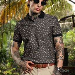 Campus Sutra Abstract Self Design Polo Collar Pockets Cotton T-shirt-picture-15