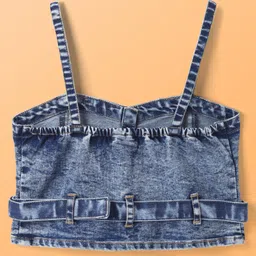 Hola Bonita Cotton Woven Half Sleeves Solid Front Open Frock With Denim Jacket - White image 4