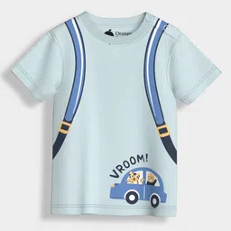 Orange Sugar 100% Cotton Knit Pack Of 2 Half Sleeves Car & Bag Printed Tees - White & Light Blue image 5