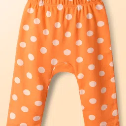 Babyhug Interlock Cotton Knit Full Length Diaper Leggings With Polka Dots & Fruits Print Pack Of 3 - Navy Blue Orange & White image 4