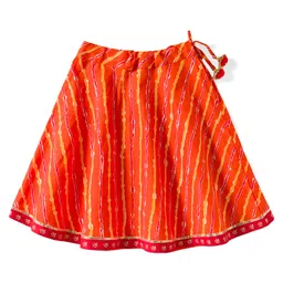 Exclusive from Jaipur Cotton Woven Half Sleeves Foil Printed Choli Lehenga Set With Cap & Booties - Orange image 4