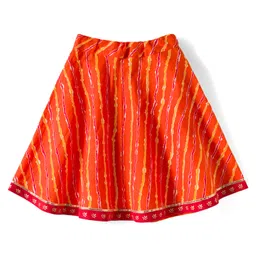 Exclusive from Jaipur Cotton Woven Half Sleeves Foil Printed Choli Lehenga Set With Cap & Booties - Orange image 5