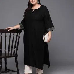 EXTRA LOVE BY LIBAS Plus Size Keyhole Neck Straight Kurta-image-77