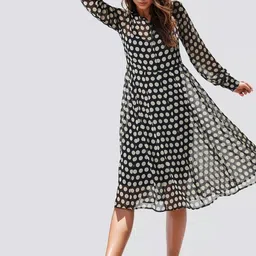 DressBerry Women Polka Dots Printed Shirt Collar Party Fit and Flare Dress-picture-41