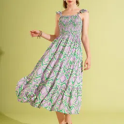 Globus Printed Smocked Fit & Flare Midi Dress image 1