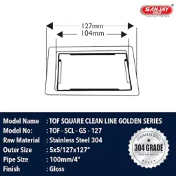 Sanjay Chilly Tof Square Floor Drainer Silver 127 x 127 mm, TOF-SCL-GS-127 image 3