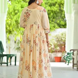 APNASA Floral Printed Cotton Fit and Flare Maxi Dress image 3